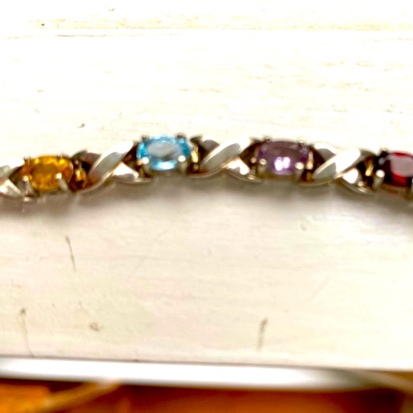 Sterling silver multi-gem stone bracelet 7” - Picture 9 of 13